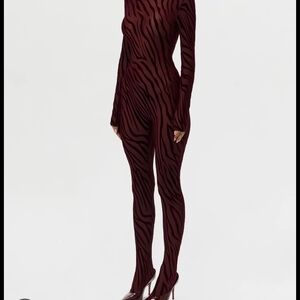 Naked Wardrobe Burgundy Zebra Jumpsuit